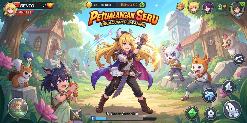 Tampilan gameplay BENTO123 dengan karakter anime yang menarik.