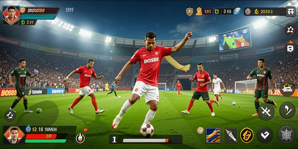 Tangkapan layar utama dari permainan sepak bola yang seru.