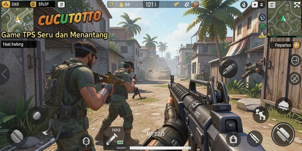 Screenshot gameplay CUCUTOTO menampilkan aksi tembak-menembak yang mendebarkan.