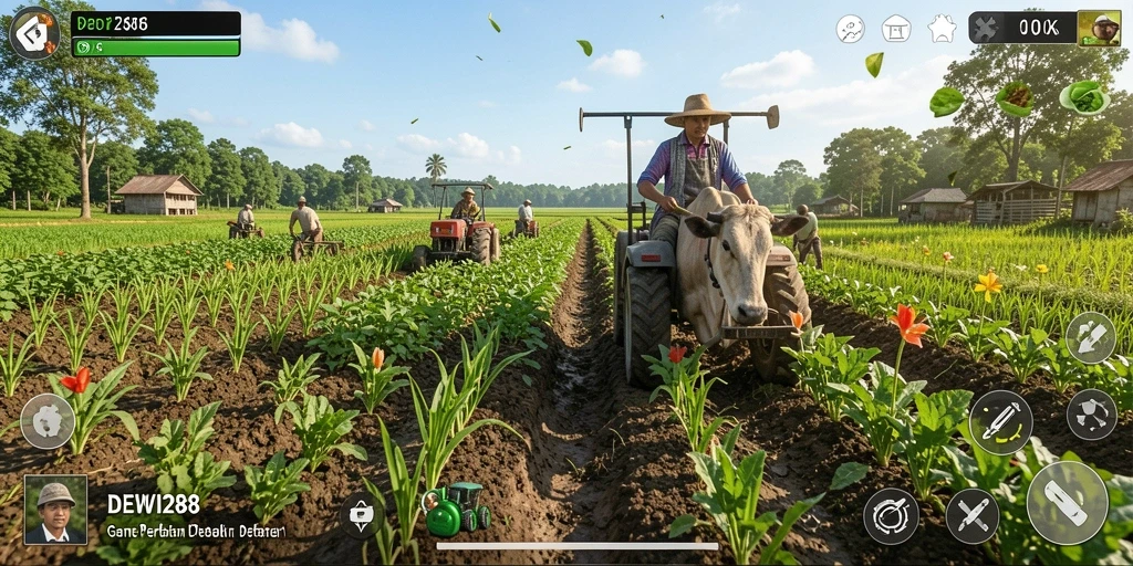 Tampilan gameplay seru DEWI288 dengan aktivitas pertanian.