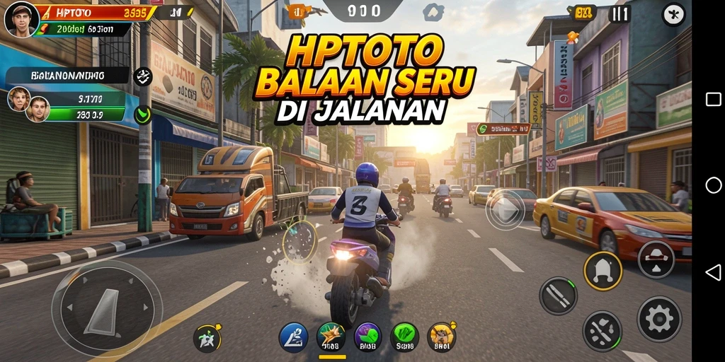 Screenshot gameplay HPTOTO dengan aksi balap yang seru dan mendebarkan.