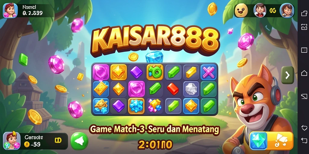 Tampilan gameplay seru dari KAISAR888 dengan level Match-3 yang menantang.