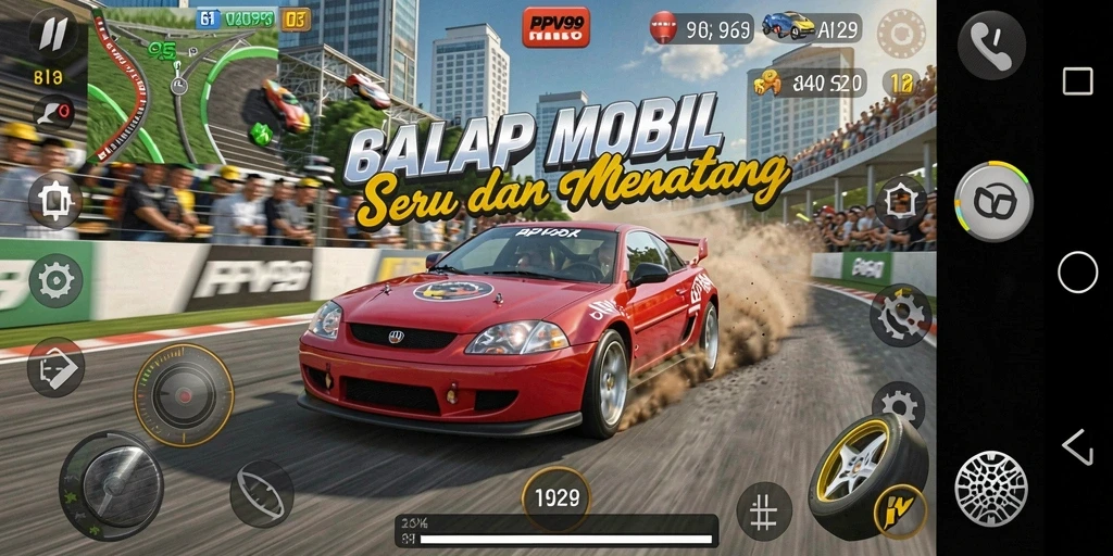 Tampilan gameplay balapan mobil yang mendebarkan dan seru di PPV99.