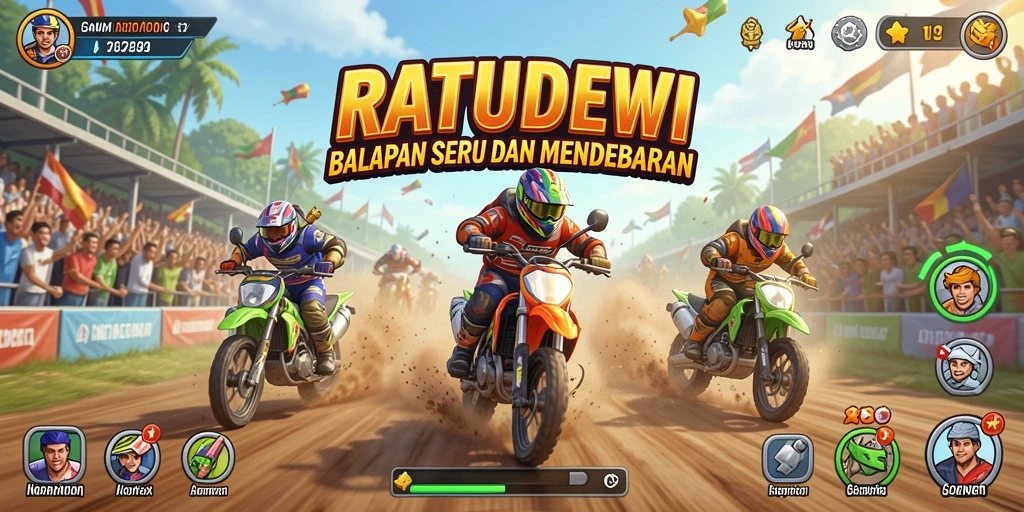 Tampilan gameplay seru dalam balapan <strong>RATUDEWI</strong> yang mendebarkan.