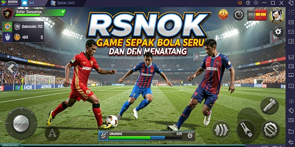 Tampilan gameplay seru di RSNOK dengan aksi sepak bola yang memukau.