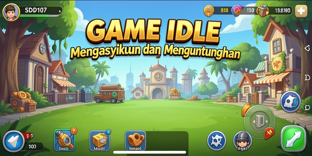 Tampilan gameplay SD107 yang menampilkan pengelolaan bisnis dengan efek visual menarik.