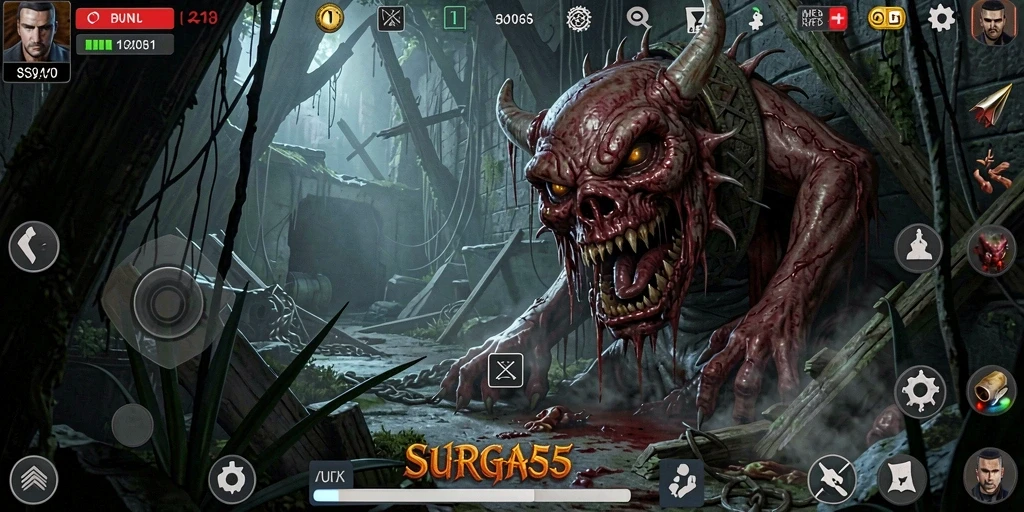 Gameplay SURGA55 yang menakutkan dan mendebarkan.