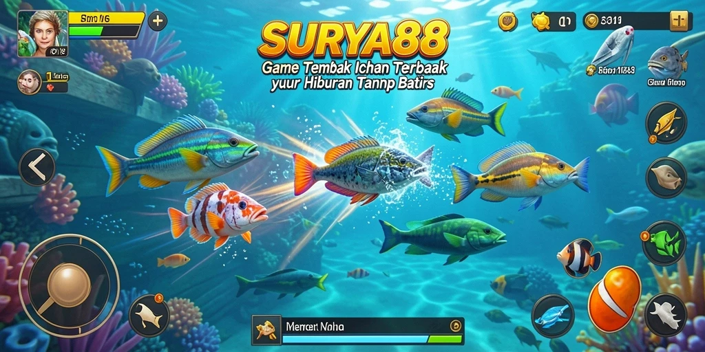 Tampilan gameplay <strong>SURYA88</strong> yang seru dan penuh aksi saat menangkap ikan.