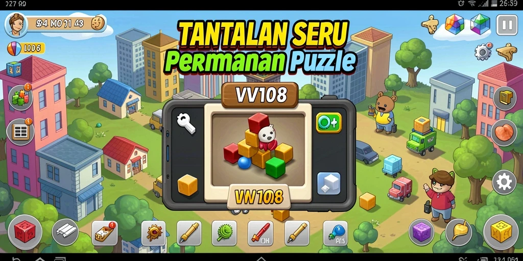 Screenshot VW108 menunjukkan gameplay menantang dan grafis cerah yang menarik.