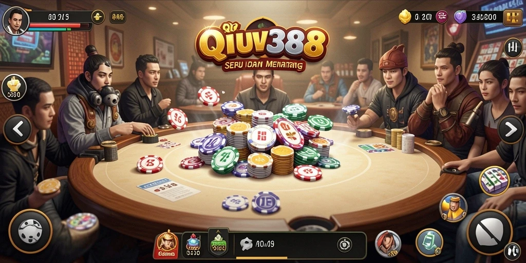 Screenshot gameplay QiuQiu WOW388 menampilkan suasana kompetitif yang seru.