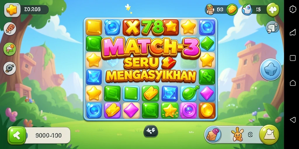 Tampilan gameplay seru X78 dengan aksi Match-3 yang menarik.